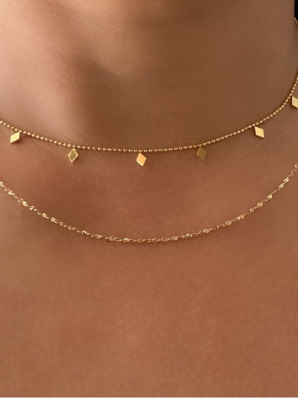 NWT BEAUTIFUL EARTH Gold Tone Layered Rhombus Chain Necklace